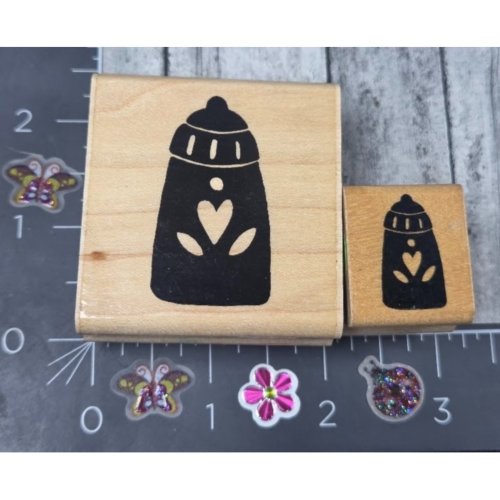 JRL Design Baby Bottles Lot of 2 Hearts Silhouette Rubber Stamp Wood #R94